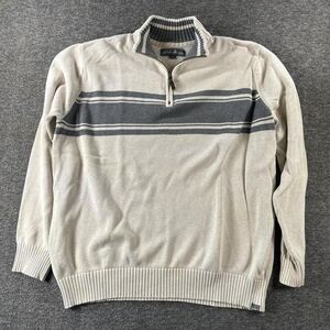Eddie Bauer Men's Tan and Grey Sweater Quarter Zip XL